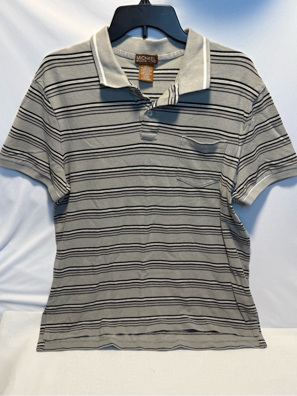 Michael Kors Men’s Light Gray Striped Polo. Size Large